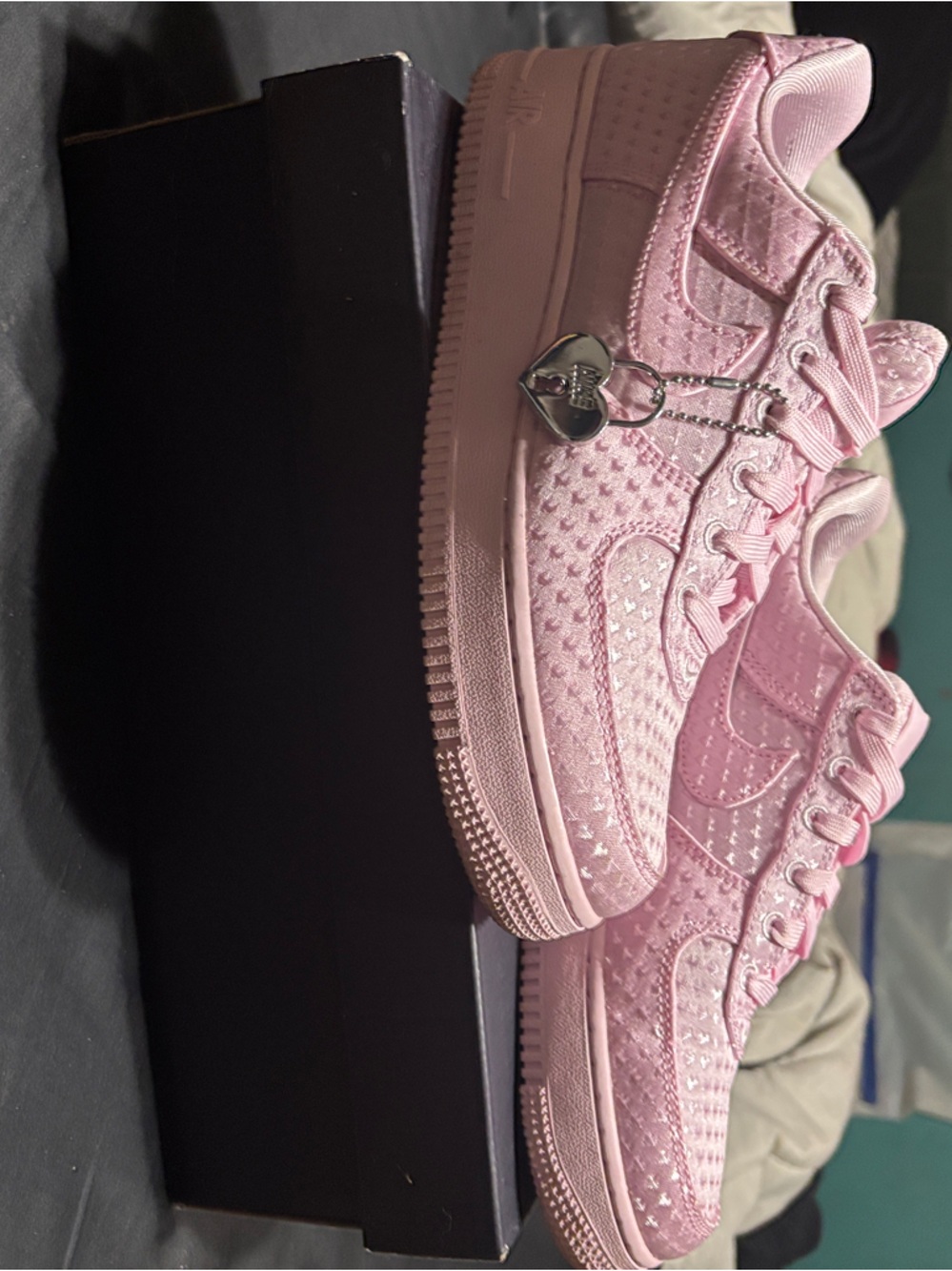 Nike Kids Pink Textured Air Force 1 Low with Heart Charm